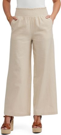 Ellen Tracy Womens Linen Smocked Wide Leg Pant