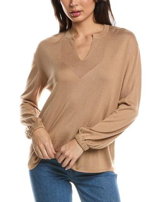 Fort&eacute; Cashmere Split Neck Silk & Cashmere-Blend Sweater