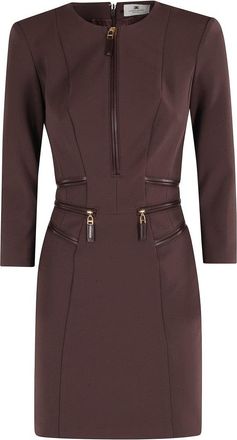 Elisabetta Franchi Merlot Midi Dress With Zipper Detailing