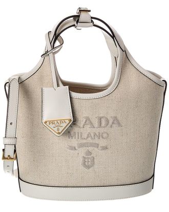 Prada Dnu Pack Prada Logo Canvas & Leather Tote