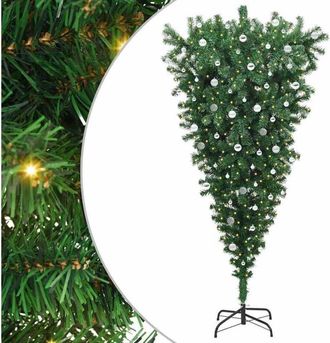 vidaXL Árbol de Navidad Artificial Preiluminado Invertido con Juego de Bolas vidaXL