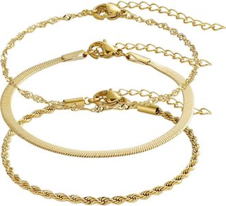 Adornia Set of 3 Assorted Chain Bracelets in Gold at Nordstrom Rack