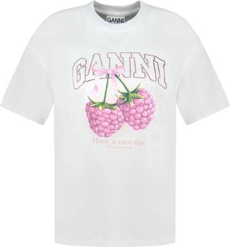 Ganni Womens Raspberry T-Shirt White Cotton