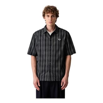 Fred Perry Overhemden, Heren, Grijs, M, Short Sleeve Shirts