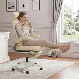 STILVORA Stilvora Sedia Da Ufficio Ergonomica Regolabile Con Poggiatesta 3d E Poggiapiedi, In Schiuma, Crema