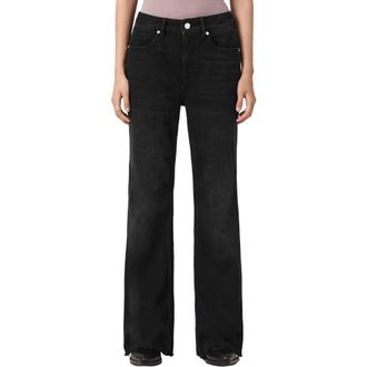 AllSaints Ember Relaxed Raw Hem Flare Jeans in Washed Black at Nordstrom, Size 25