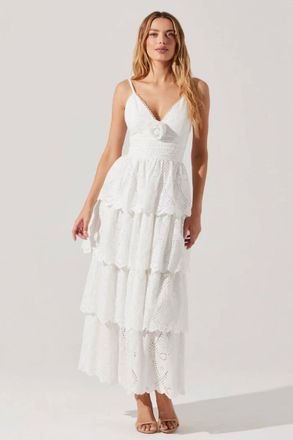 Astr Faeryn Eyelet Tiered Maxi Dress In White