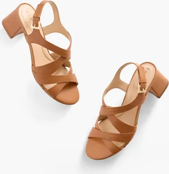 Talbots Millie Straps Nappa Block Heel Sandals - Havana Tan - 9M Talbots