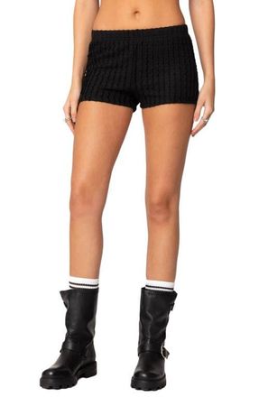 Edikted Phoebe Textured Knit Shorts in Black at Nordstrom, Size X-Small