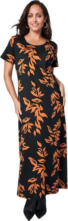 Jessica London Petite Stretch Cotton T-Shirt Maxi Dress in Black Clove Trellis at Nordstrom, Size 18