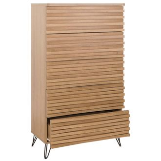 Hhg Hhg - Nunca Usado] C&oacute;moda 698, Armario Alto, Dise&ntilde;o 3d 5 Cajones Mdf Metal 145x80x44cm, Naturaleza