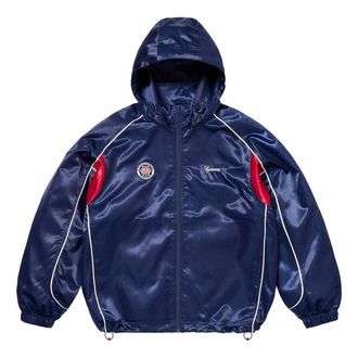 SUPREME Satin Hooded Track Jacket Navy SUP-SS24-022