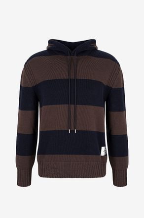 Moncler Breit gestreifter Baumwoll-Kapuzenpullover MONCLER ARCHIVE