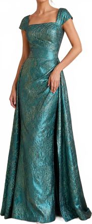 Jovani Cap Sleeve Overskirt Evening Gown In Green