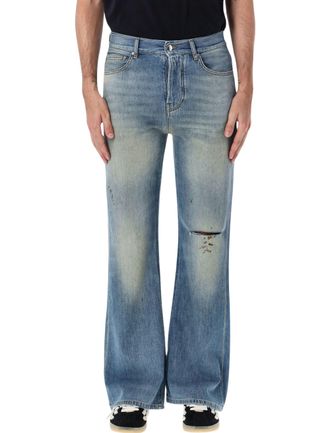 Amiri Slash Aged Wash Cut-Knee Distressed Bootcut Jeans