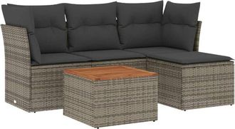 vidaXL Juego De Sof&aacute;s Jard&iacute;n Con Cojines 5 Pzas Rat&aacute;n Sint&eacute;tico Gris Vidaxl