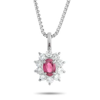 Luxury Bazaar Platinum 0.48ct Diamond and Ruby Pendant Necklace MF27-031626