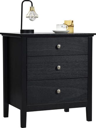 Costway Mesita De Noche Con 3 Cajones, Mesa Auxiliar De Madera Con Amplio Espacio, Organizador Cosm&eacute;ticos 60 X 45 X 66 Cm (negro) - Costway