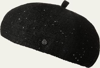 Maison Michel Emy Sequin Tweed Beret Hat