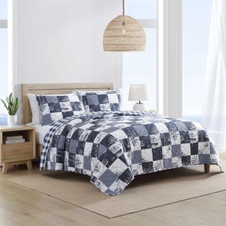 Nautica Sailors Patchwork Blue Full/Queen Quilt Set