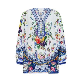 Camilla Blouses, female, Multicolor, Size: S Tiles Darls Lace Up Blouse