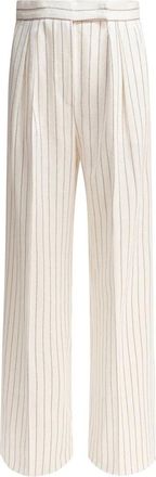 Max Mara Broeken, Dames, Wit, S, Katoen, Witte Wijde Broek met Pinstripe Stiksels