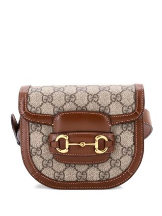 Gucci Horsebit 1955 Shoulder Bag GG Coated Canvas with Leather Mini crossbody bag - Brown