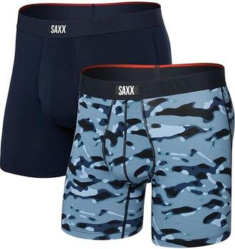 Saxx Underwear Vibe Xtra Soft Comfort Boxer Brief Fly 2-Pack Mens Underwear Pond Camo/Navy : 2XL, Elastane/Viscose