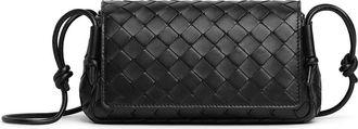 Bottega Veneta Discoteca Intrecciato Leather Crossbody Pouch in 8425 Black-Gold at Nordstrom