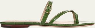 Veronica Beard Marthe Croco Crisscross Buckle Flat Slide Sandals