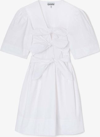 Ganni White Cotton Mini Dress - Size 34 Organic