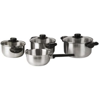 Trade Shop TrAdE Shop Traesio - Set Batteria Di Pentole 7 Pz In Acciaio Inox Con Fondo Full Induction Coperchi In Vetro