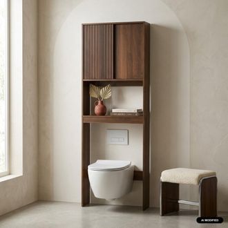 Sweeek Estanter&iacute;a / mueble wc escandinavo efecto madera, nogal