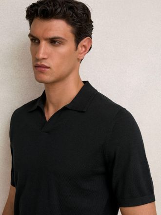 Reiss Black Merino Wool Open-collar Polo Shirt, Xxl