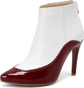 Generic Womens Fashion Colorblock Pointed Toe Stiletto High Heel Pumps Ankle Boots with Back Zipper Evening Party Winter Shoes (Wine Red,5.5)