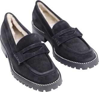 Jimmy Choo London Womens Suede Deanna Crystal-Embellished Shearling-Lined Loafer (Authentic Pre-Loved)