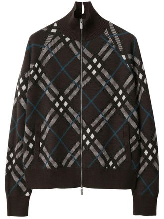 Burberry Check zip-up cardigan - men - Mohair/Polyamide/Elastane/Wool/Wool - L - Brown