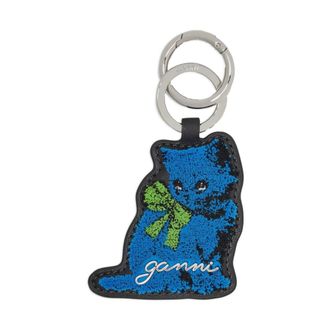 Ganni Keyrings, female, Blue, Size: ONE SIZE Blue Cat Motif Keyring