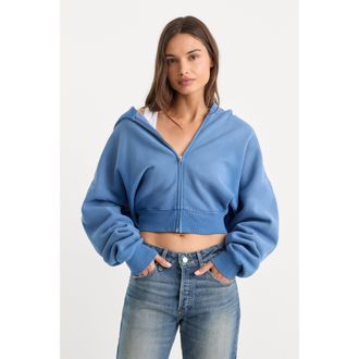 Good American Womens The Zip Up Sweatshirt | Blue Drift, Size Medium | Good American by Khlo&Egrave; Kardashian