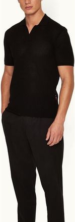Orlebar Brown Roddy Tailored Fit Open Mesh Stitch Polo Shirt in Black at Nordstrom, Size Xx-Large