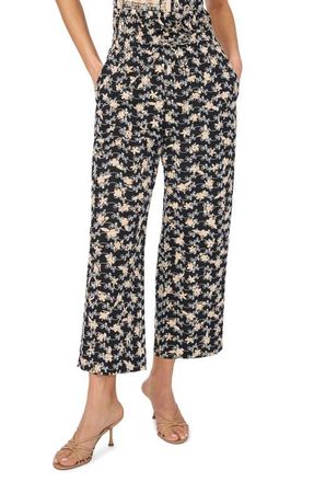 CeCe by Cynthia Steffe Embroidered Ankle Wide Leg Pull-On Pants in Rich Black at Nordstrom, Size Xx-Large