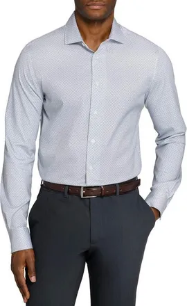 W.R.K Slim Fit Abstract Cross Reworked Dress Shirt in White/grey at Nordstrom, Size 16.5