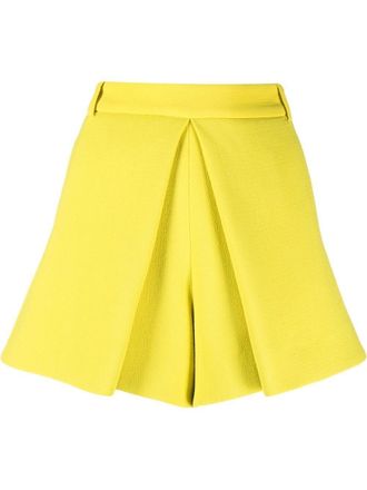 Alexandre Vauthier pleat-detail tailored shorts - women - Cupro/Wool - 34 - Yellow