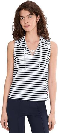 Lilla P Sleeveless Collared Top Womens Clothing Navy Stripe : MD, Cotton
