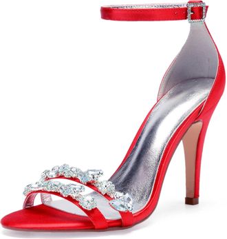 Generic Wedding Shoes Women Open Toe Heels Bridal Ankle Strap Sexy Stiletto High Sandals for Party Prom Dating Wedding10.5Cm,red,9 UK