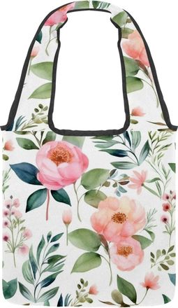 Generic Floral with Leaves Reversible Canvas Shoulder Tote - Double-Sided Print, 12oz Cotton, 27cm Drop, Fold-Flat Bag for Travel, Shopping, Street Outings