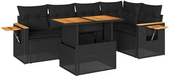 vidaXL Set Sof&aacute;s Jard&iacute;n Y Cojines 6 Pzas Rat&aacute;n Sint&eacute;tico Acacia Negro Vidaxl