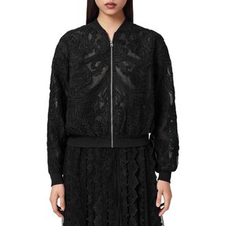 AllSaints Jade Embroidered Bomber Jacket in Black at Nordstrom, Size 4 Us