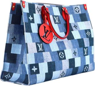 Louis Vuitton Blue Damier & Monogram Patchwork Denim Onthego Gm (Authentic Pre-Loved)