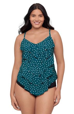 Trimshaper Rachel 5 Tier Ruffle Tankini Swimsuit Top in Sea Stones Peacock at Nordstrom, Size 22W